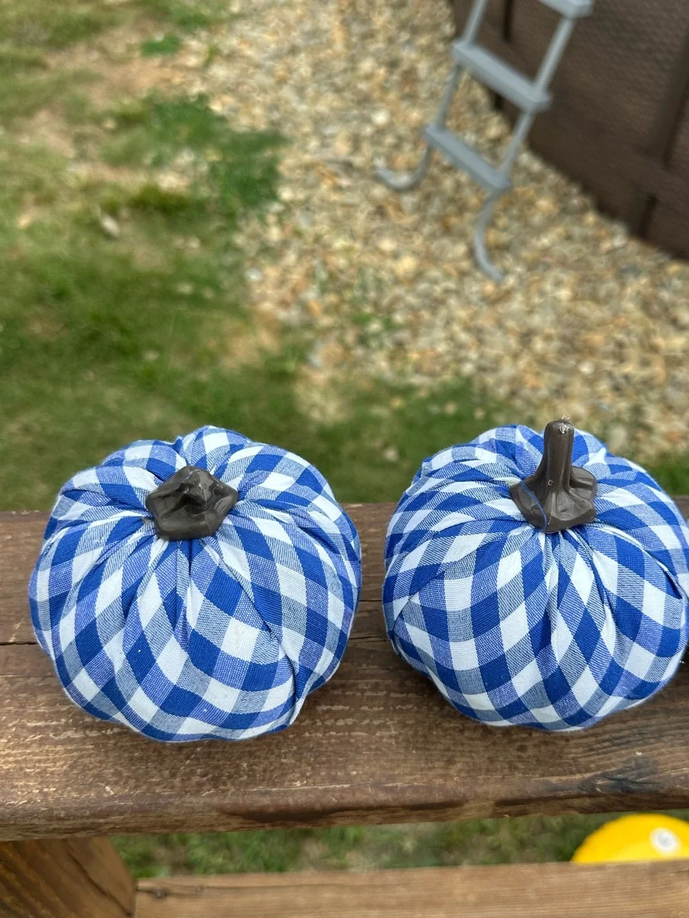 Blue Gingham Fabric Pumpkin Décor - Set of 4